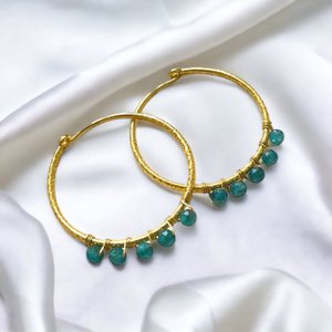 Gemstone Apatite 925 Sterling Gold Gold Plated Creoles - PR086