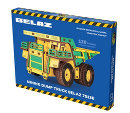 Eco Wood Art (EWA) 3D-Puzzle aus mechanischem Holz, Bergbau-Muldenkipper Belaz-7513E, 4219, Farbe Gelb und Grün, 17 x 10 x 9 cm