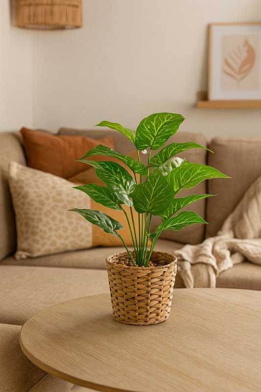 Plastic Dieffenbachia - Ø 15 x 55 cm - Tropical houseplant - Realistic fake plant - Maintenance -free and allergy -friendly inner plant - Green