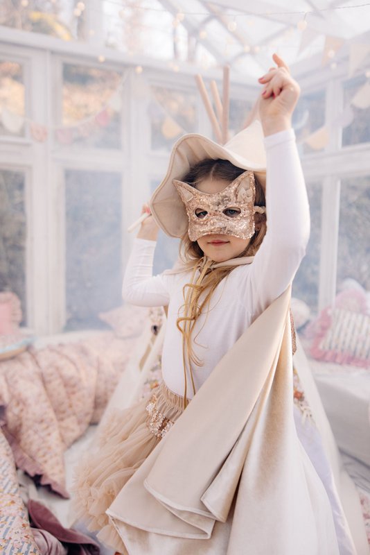 Maschera da gatto con paillettes oro rosa