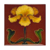 Fridge Magnet, Art Nouveau Tile, Yellow Flower on Brown