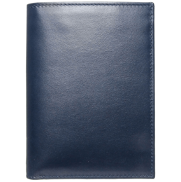 Navy blue leather billfold wallet with 8 credit card pockets.