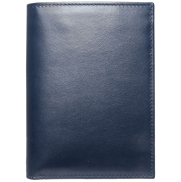 Navy blue leather billfold wallet with 8 credit card pockets.