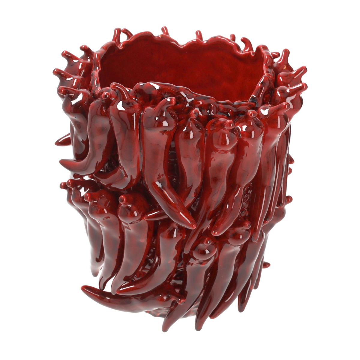 Jarrón mediano con chile rojo burdeos de cerámica h 30 p 28 cm