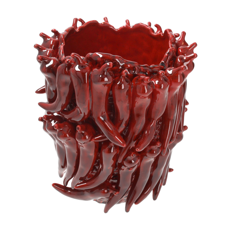 Jarrón mediano con chile rojo burdeos de cerámica h 30 p 28 cm
