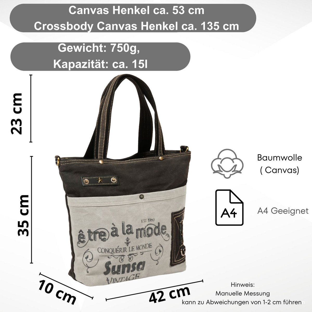 Damska płócienna torba na ramię Sunsa, duża. Vintage retro shopper w marynistycznym stylu. Wegańska torba damska A4 odpowiednia torba na ramię torba materiałowa na codzienną pracę jako prezent dla kobiet w czasie wolnym
