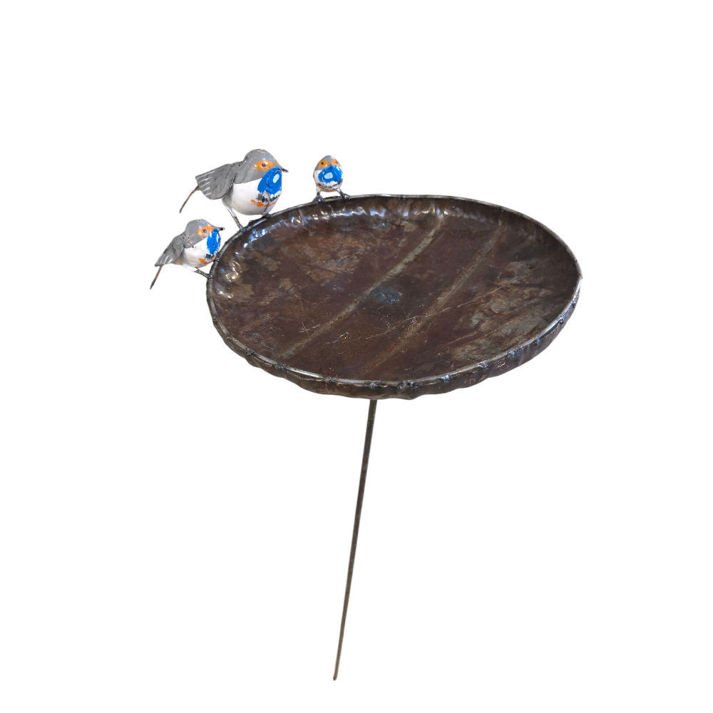 Métal grand bol de gorge bleue Birdfeeder sur bâton