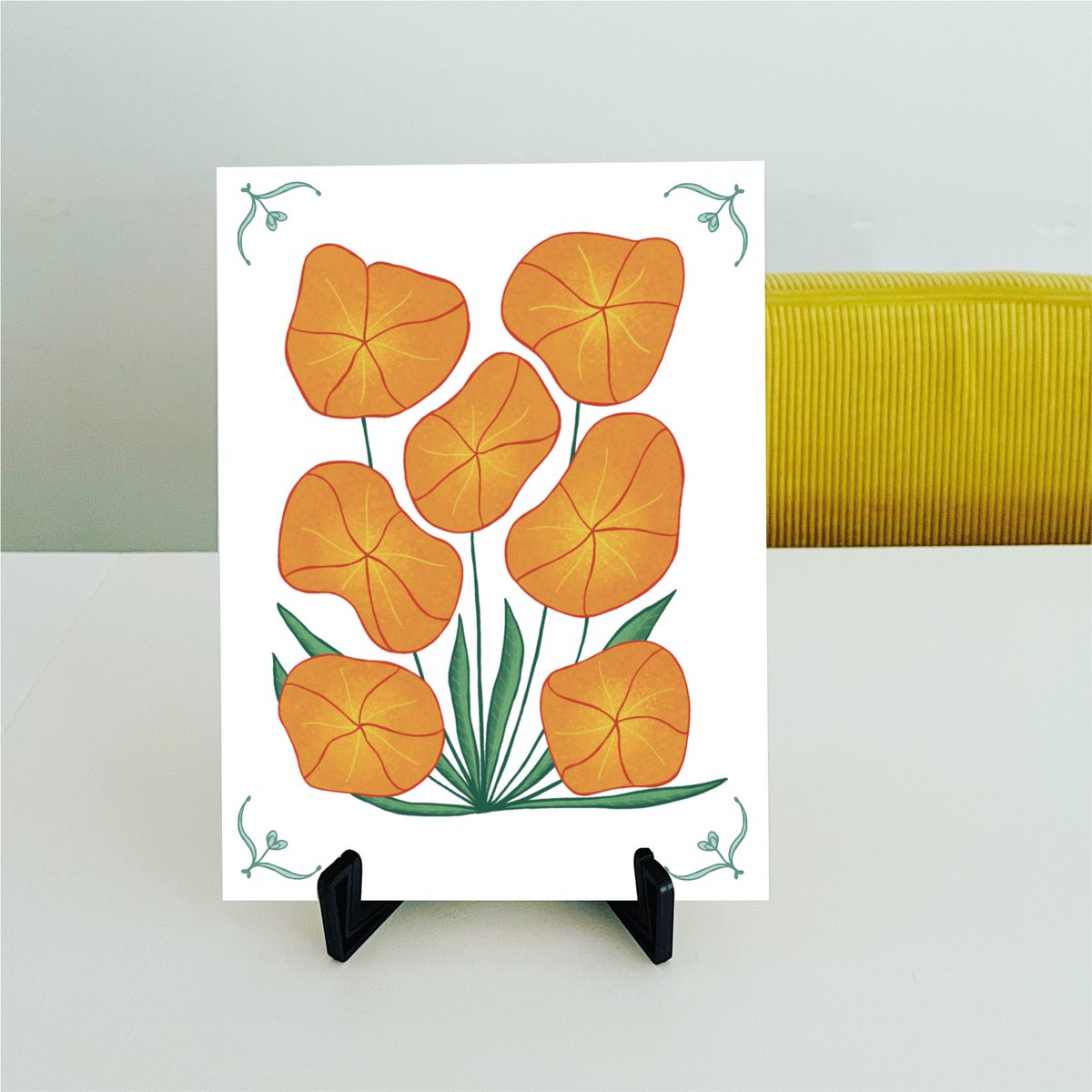 Toffe tegel met oranje bloemen en petrol kleurige details