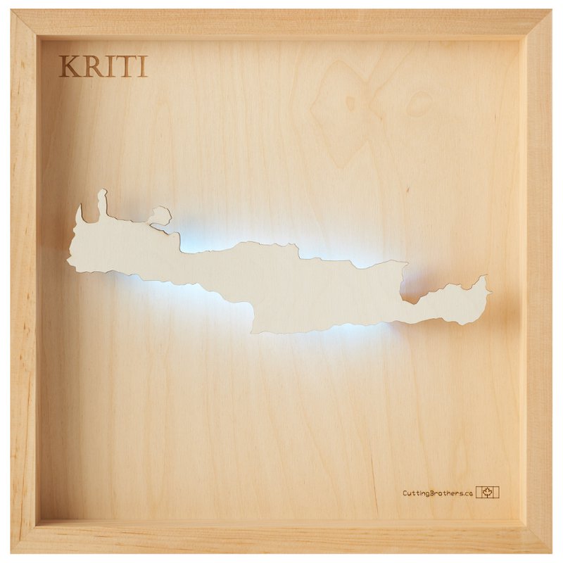 KRETA - MAPA ŚWIETLNA WYSPY Drewnianej 3D (LED)