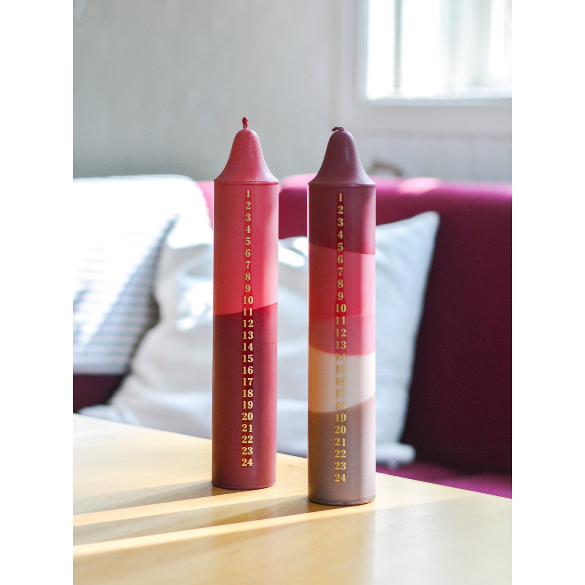 Kalenderlys Rot, Fuchsia, Beige & Brown