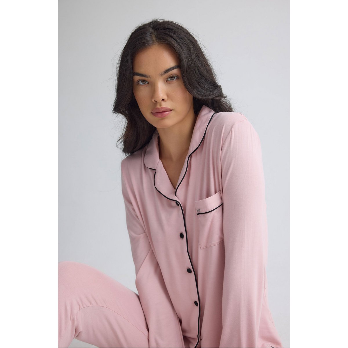 Langes Bambus-Pyjama-Set in Rosa