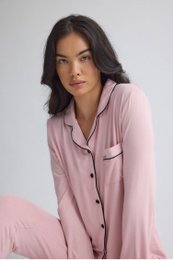 Langes Bambus-Pyjama-Set in Rosa