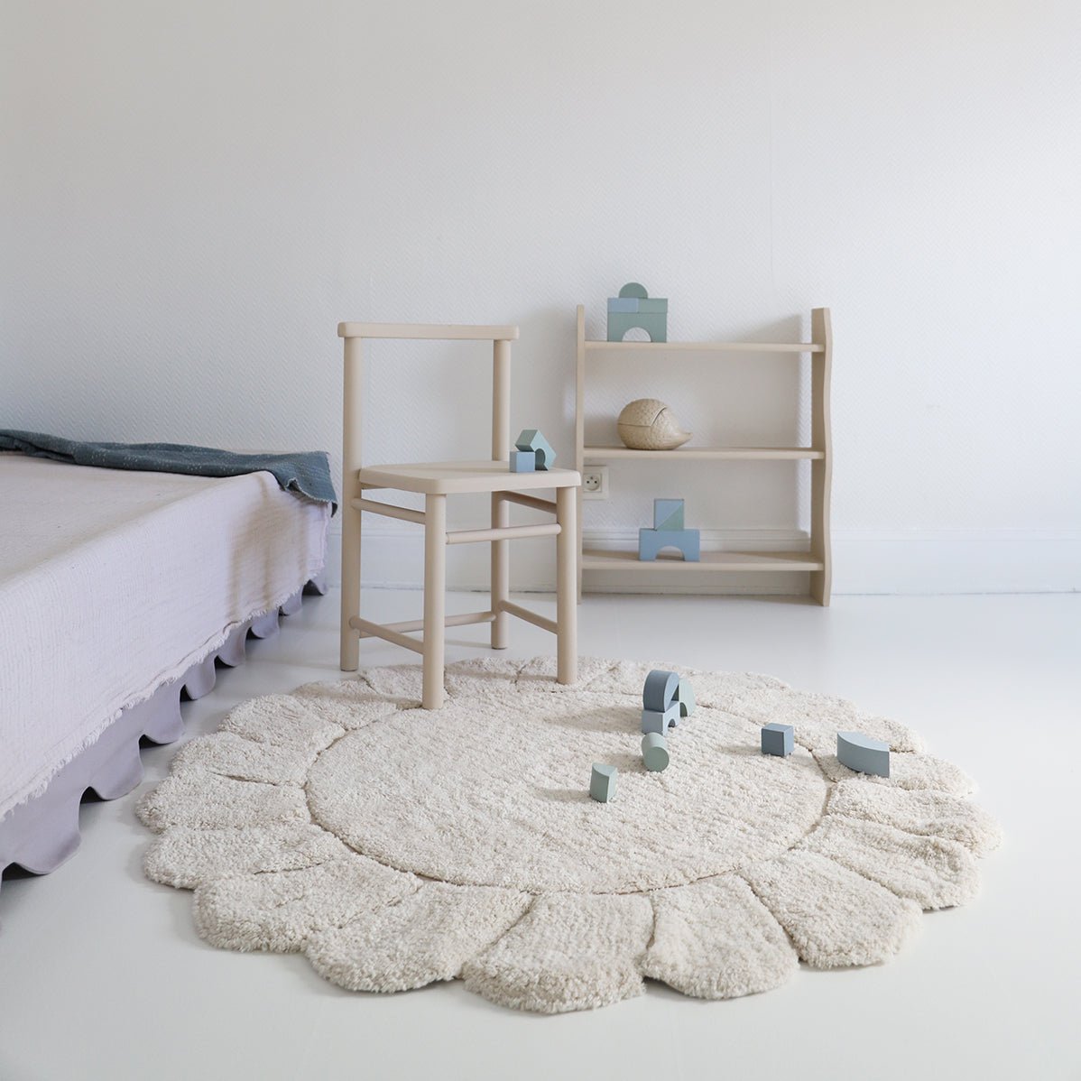 Tapis chambre enfant coton lavable rond finition "pétales" GABRIELLE