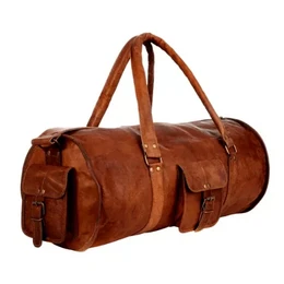 Håndlavet marokkansk læder "Grand Voyager" Duffle – 28" (71 cm) Ekstra stor buet rejsetaske med tredobbelte udvendige lommer
