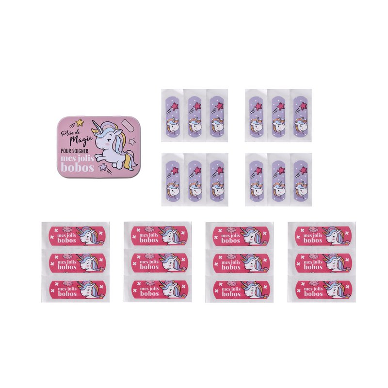 Eenhoorn, Metalen doos met verbandmiddelen, Voorgesneden, Kinderen, Junior, Doos met 24 verbanden, 10,9 x 8 x H.2 cm, TAKE CARE