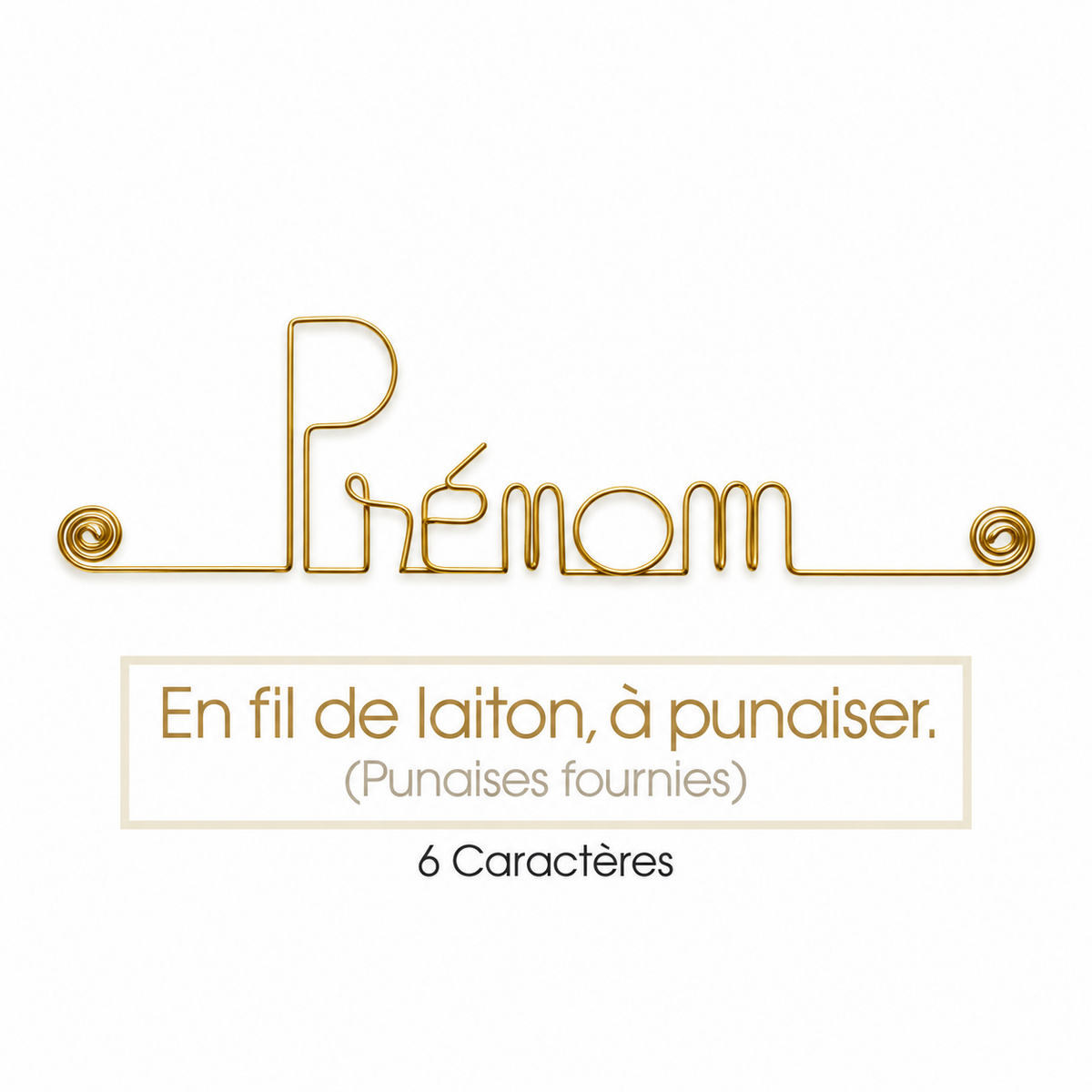 Prénom court personnalisé en fil de laiton doré - à punaiser - Bijoux de mur