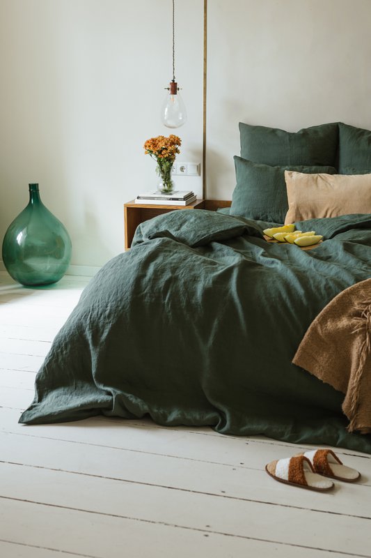 Forest Green Linen Duvet Cover