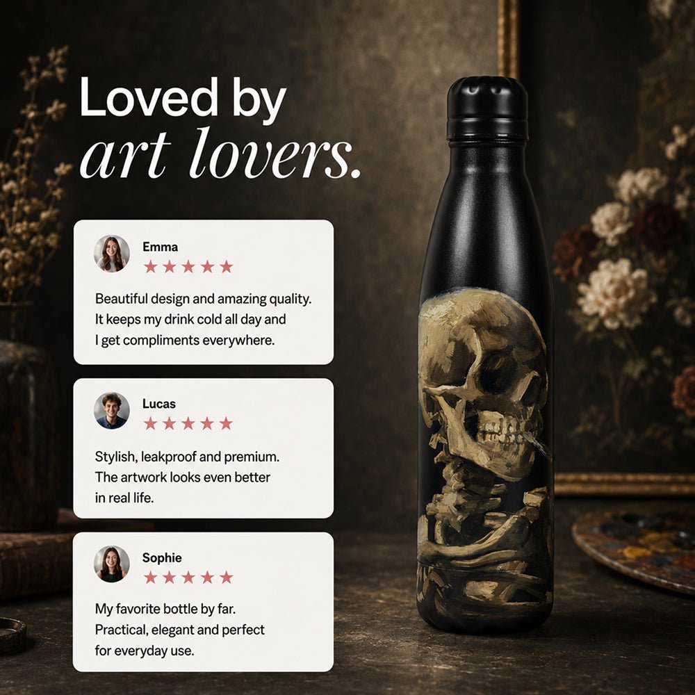 Botella de Izy Thermos - Calavera con un cigarrillo ardiente - Van Gogh 500ml para llevar botellas de agua aisladas