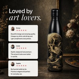Botella de Izy Thermos - Calavera con un cigarrillo ardiente - Van Gogh 500ml para llevar botellas de agua aisladas