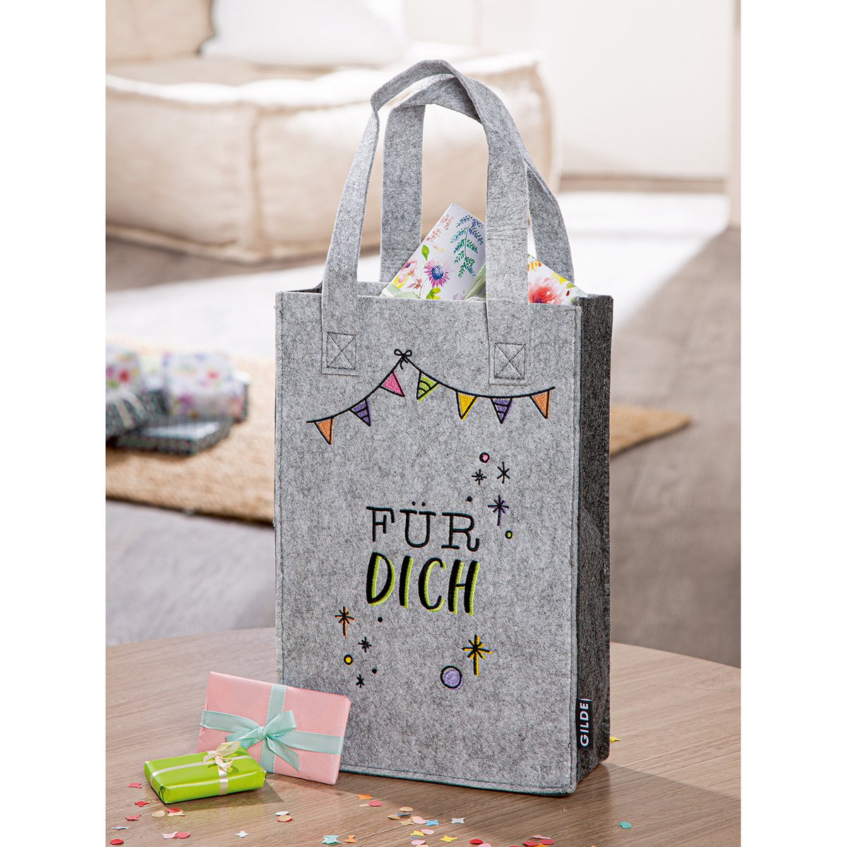 Geschenktasche Glückwunsch 2-sort. dunkelgrau; hellgrau, VE 8