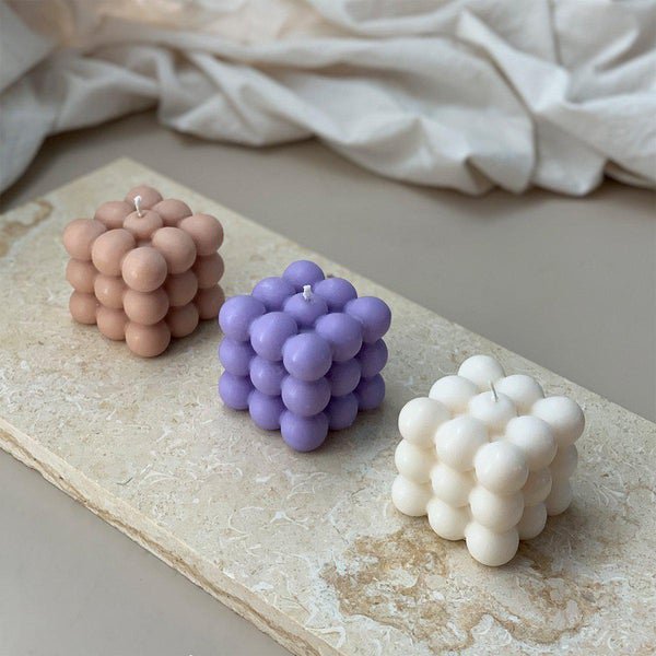 3er Bubble Candle Set creme, beige, lilla