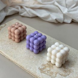 3er Bubble Candle Set creme, beige, lilla