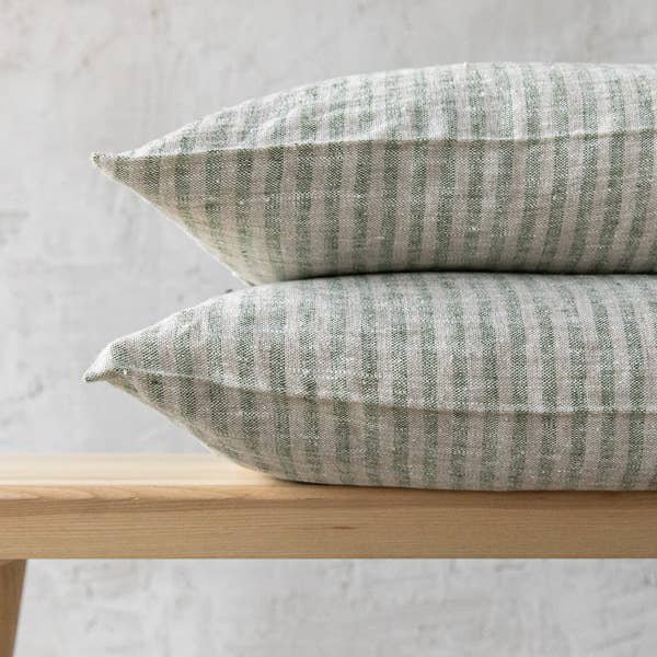 Linen Cushion Cover Forest Green Natural Brittany
