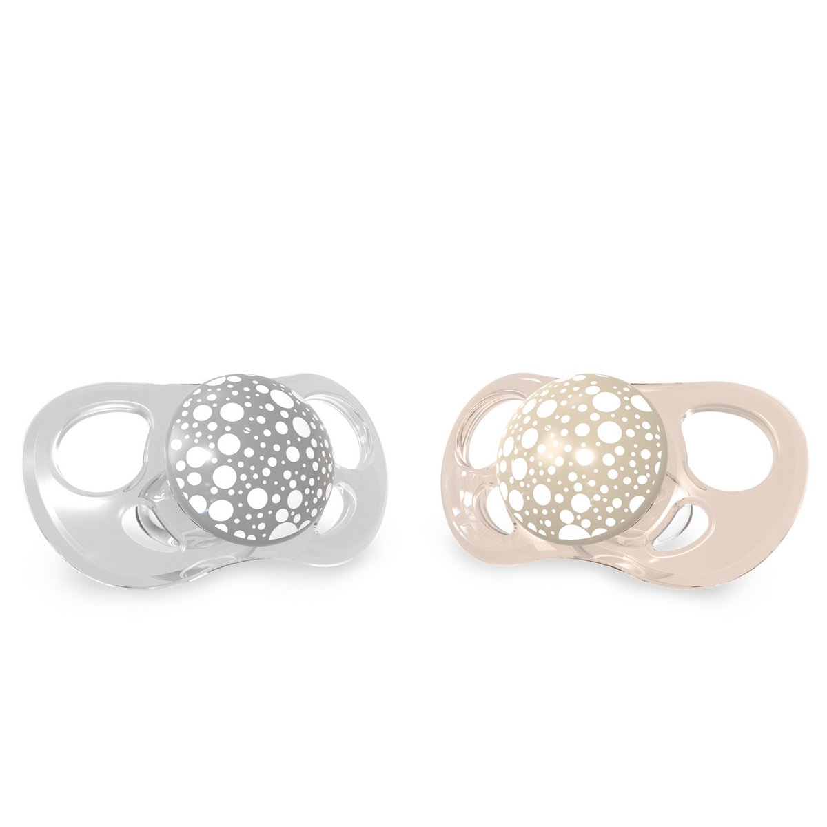 Set of 2 pacifiers 6m+ pastel gray+beige