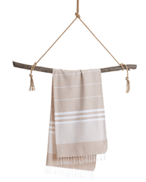 HÅNDklæde TO GO MALIBU Bomuld Strandhåndklæde 180x100 cm | Letvægts Hurtigtørrende | Beige | med gaveæske