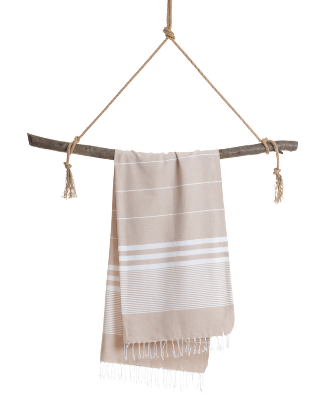 HÅNDklæde TO GO MALIBU Bomuld Strandhåndklæde 180x100 cm | Letvægts Hurtigtørrende | Beige | med gaveæske
