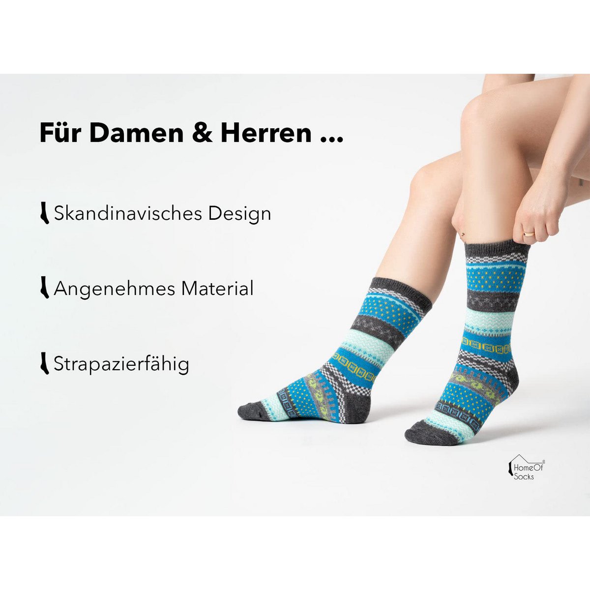 2 Paar 45% Wollsocken Bunt s Design 2 Paar