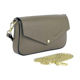 RB1023AQ | Lille skuldertaske med aftagelig kæde skulderrem i ægte læder Fremstillet i Italien. Lukkeklap. Poleret guld metal tilbehør - Taupe farve - Mål: 22 x 12 x 3 cm