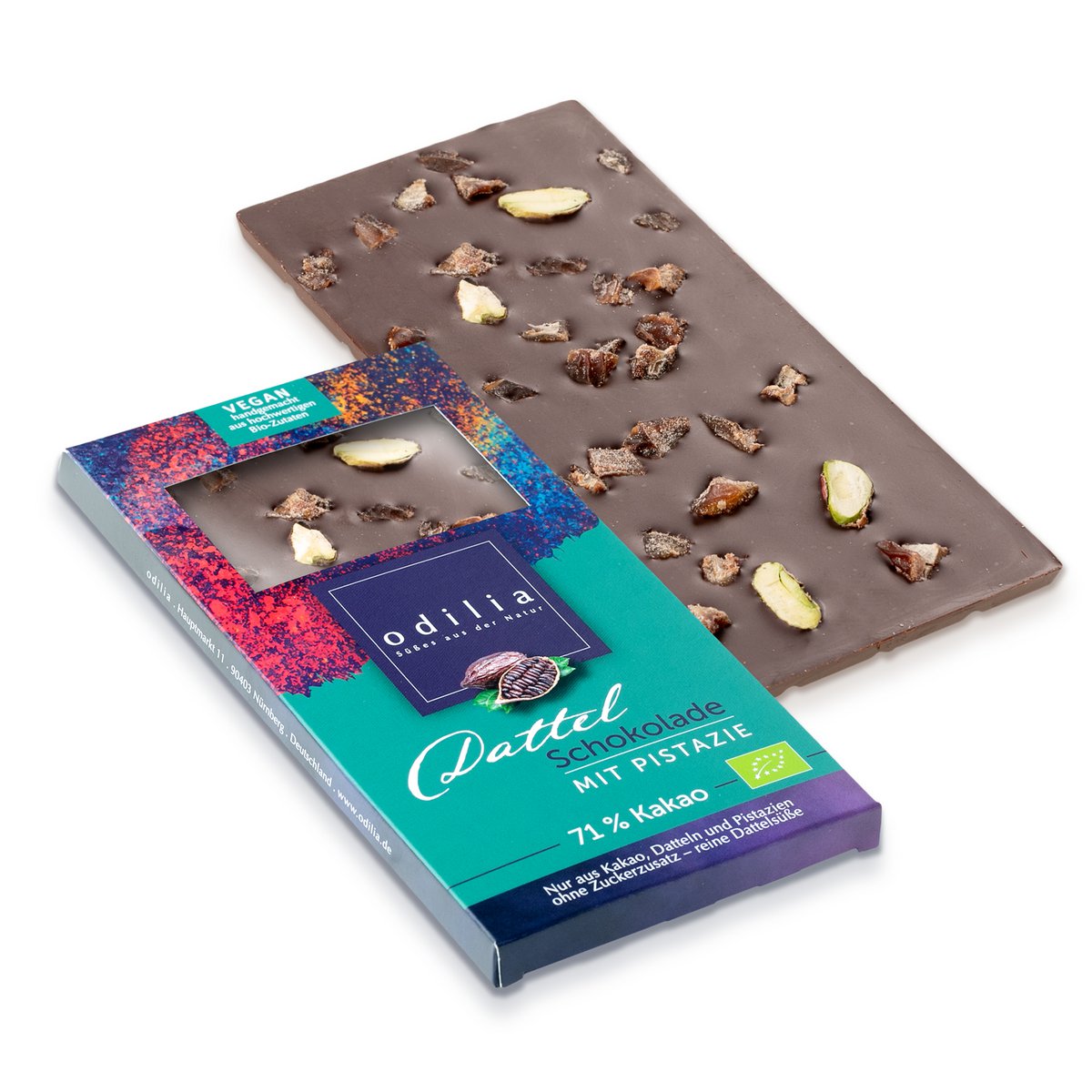 Organic date chocolate with pistachio