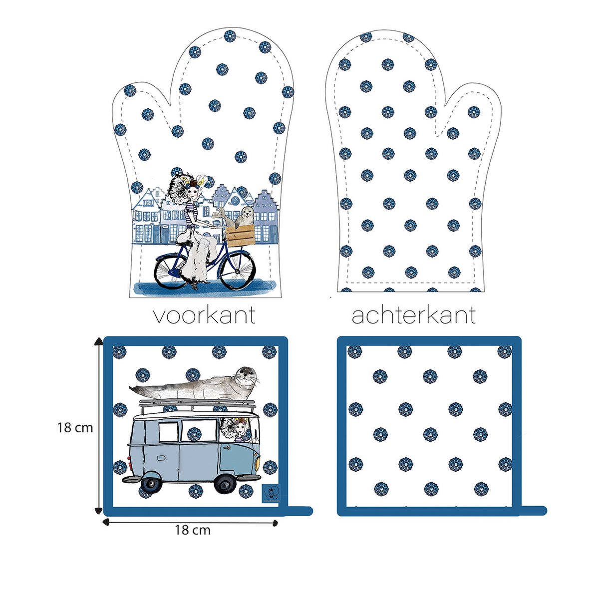 Zeeland souvenir | Delft Blue Oven Mitt & Coaster | Zeeland girl