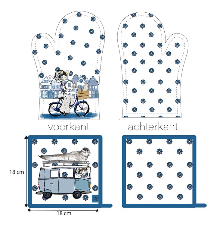 Zeeland souvenir | Delft Blue Oven Mitt & Coaster | Zeeland girl