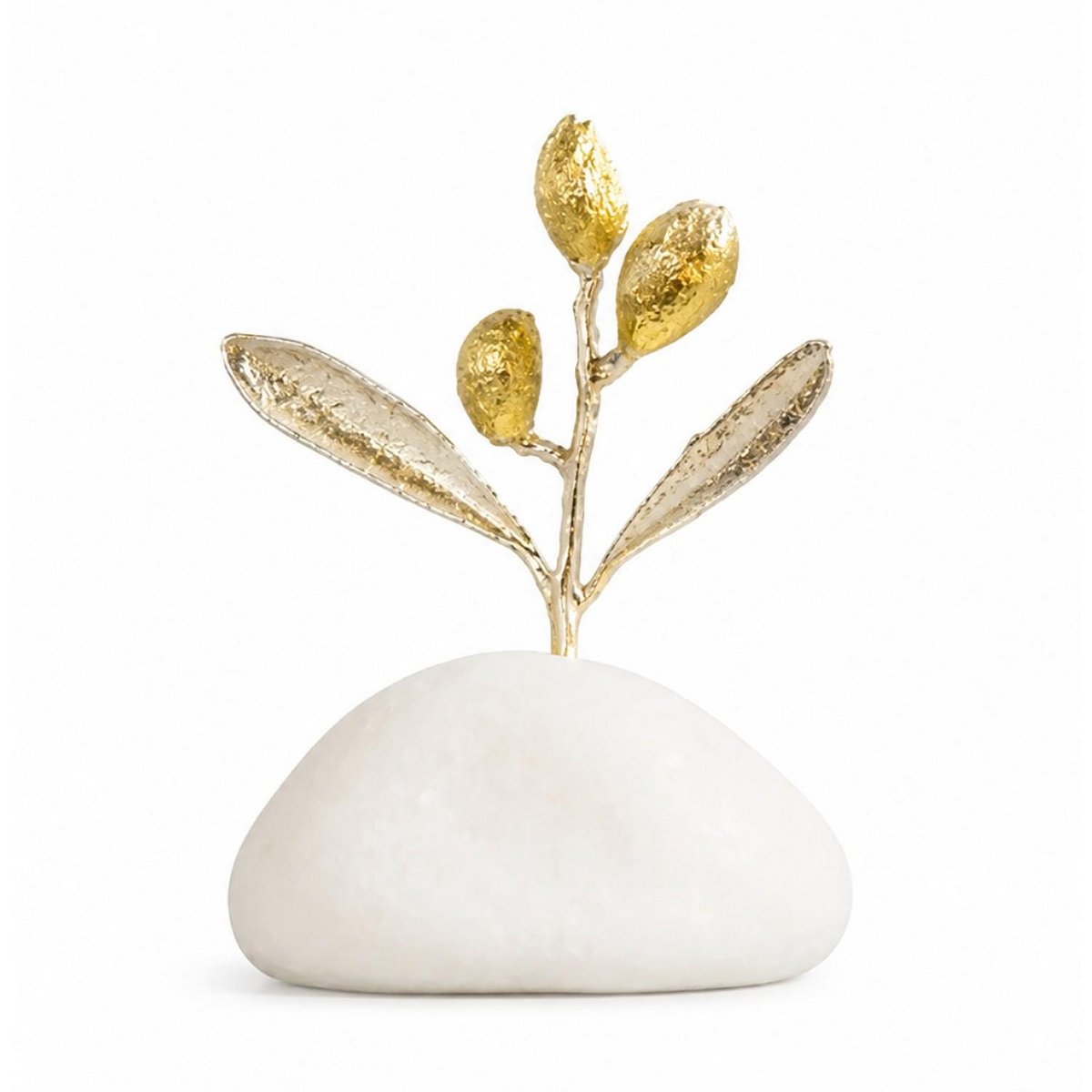 Dekorative Olivenzweig-Goldskulptur, handgefertigte Baumstatue für Wohndekoration, einzigartiges Geschenk, vergoldetes Messing, minimalistisches Design