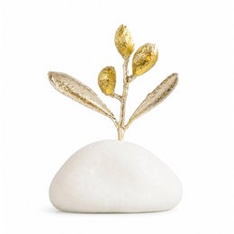 Dekorative Olivenzweig-Goldskulptur, handgefertigte Baumstatue für Wohndekoration, einzigartiges Geschenk, vergoldetes Messing, minimalistisches Design
