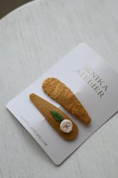 Hair clips mustard rose leaf and mustard knit