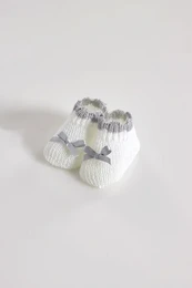 Perle Bicolor strikkede baby booties med bue LC747P