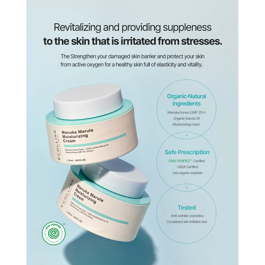 ECOLLINE Clean Beauty Crema Hidratante Dermocosmética| Reparación de barreras con miel de Manuka y aceite de marula | Cuidado de la piel COREANO