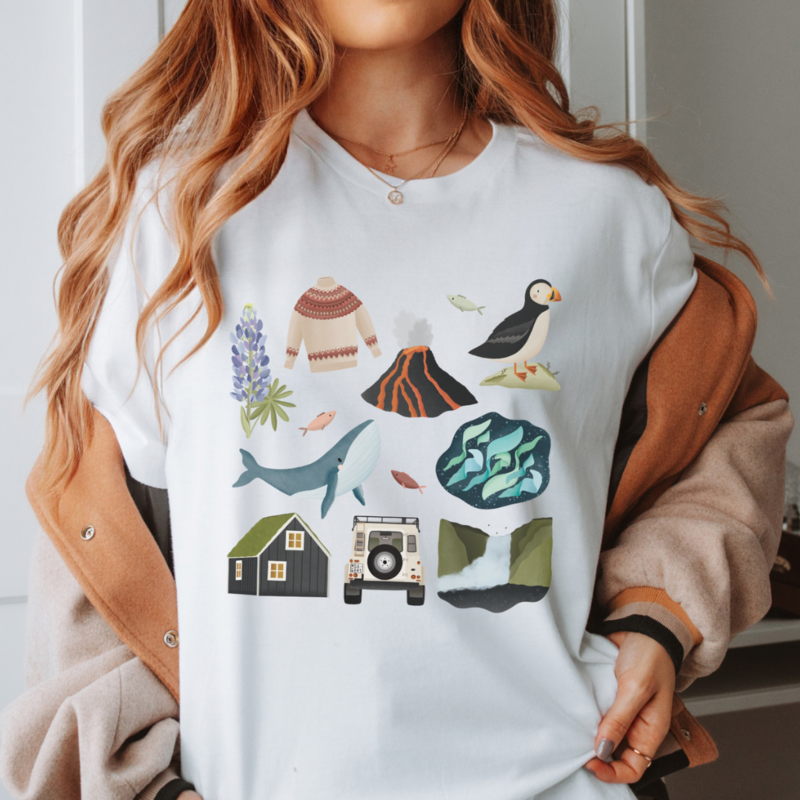 Tshirt Islandia Travel - BAWEŁNA ORGANICZNA Koszula Skandynawia - Islandia Pamiątka