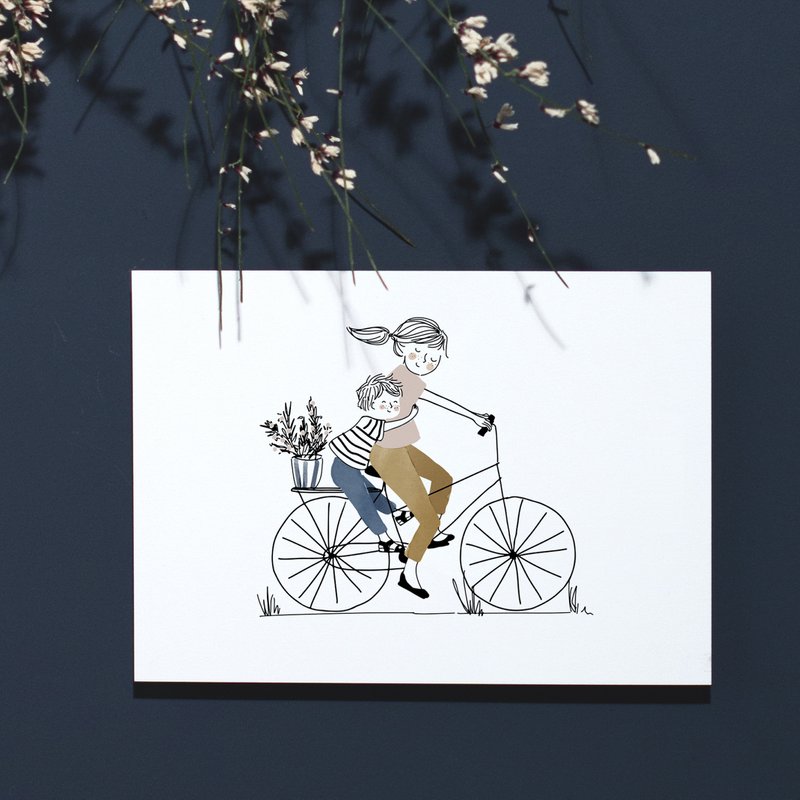 Print Bike Ride Boy - Mutter und ihr Sohn auf einem Fahrrad