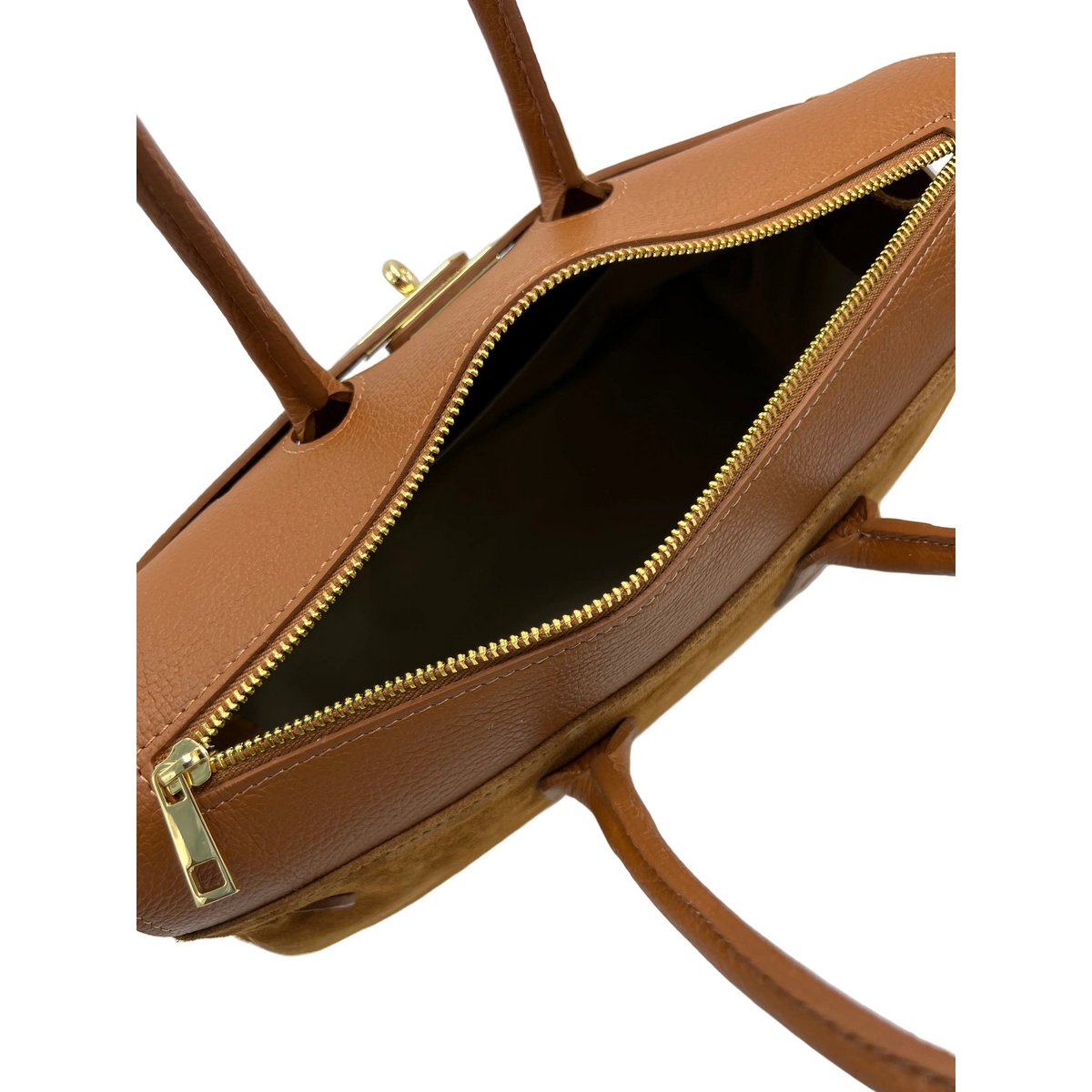 Bolso de mano en ante y piel auténtica, tamaño grande, Made in Italy, art. 112755