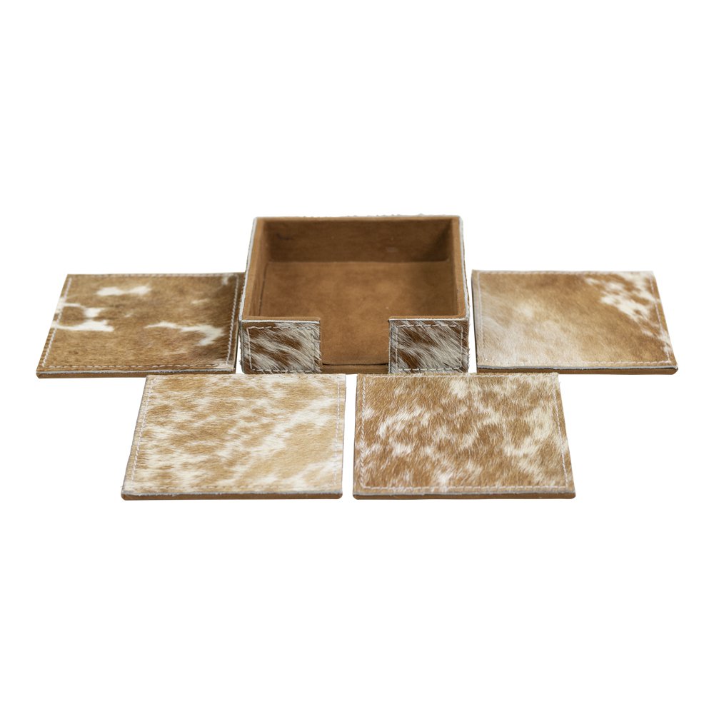 Untersetzer Rindsleder quadratisch braun/weiß 10cm (4er-Set)