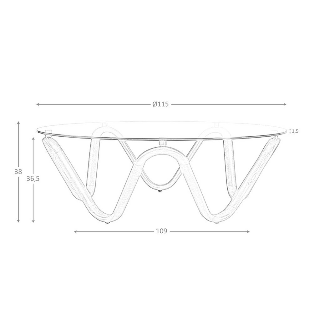 Round tempered glass and walnut coffee table 2124