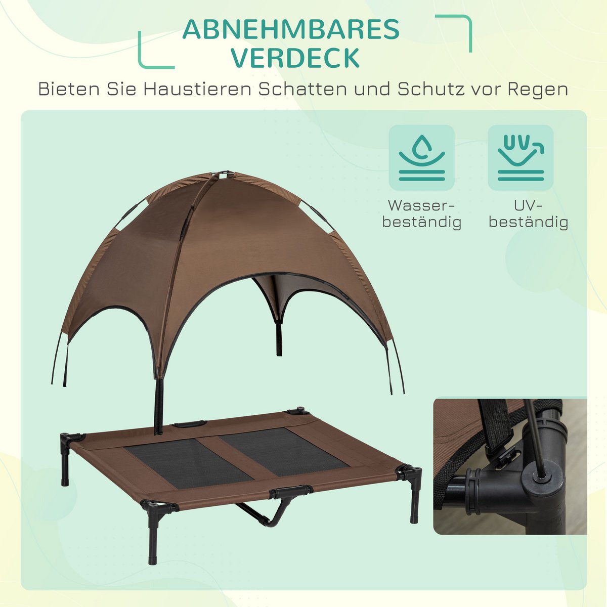 Elevated Dog Bed with Canopy, Pet Bed, Outdoor Dog Lounger with Roof, Breathable, Taffeta Fabric for Camping Gray 92 x 76 x 90 cm