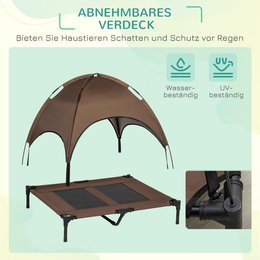 Elevated Dog Bed with Canopy, Pet Bed, Outdoor Dog Lounger with Roof, Breathable, Taffeta Fabric for Camping Gray 92 x 76 x 90 cm