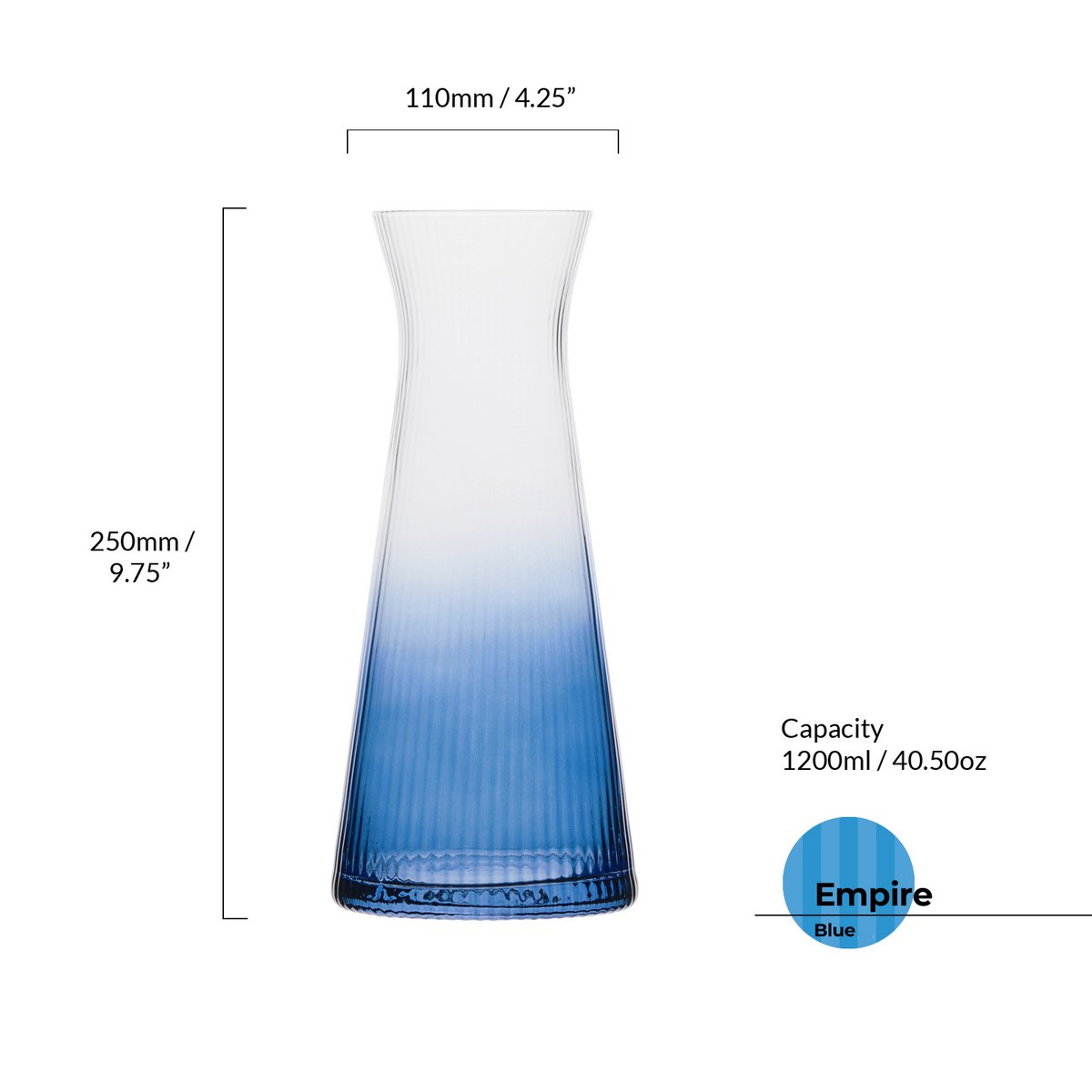 Empire Blue Glass Water Carafe - Water Pitcher
