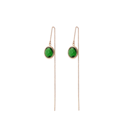  Elegant drop earrings with round green gemstones set in rose gold-plated metal. Ideal for formal or casual wear.