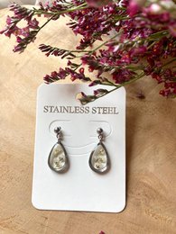 Resin/Stainless Steel Earrings silver with real 'Gypsophila'